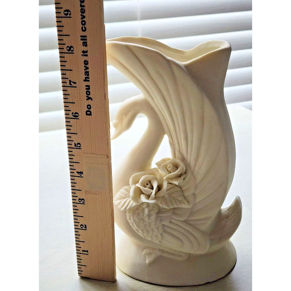 VINTAGE VASE-Porcelain Bisque-Ivory-Swan-Art Deco Style-8.25" - Picture 8 of 16